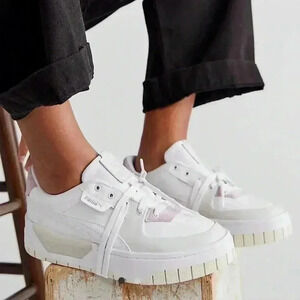 Puma Cali Dream Platform Leather Sneaker, White With Lavender/Pink Accents, 6